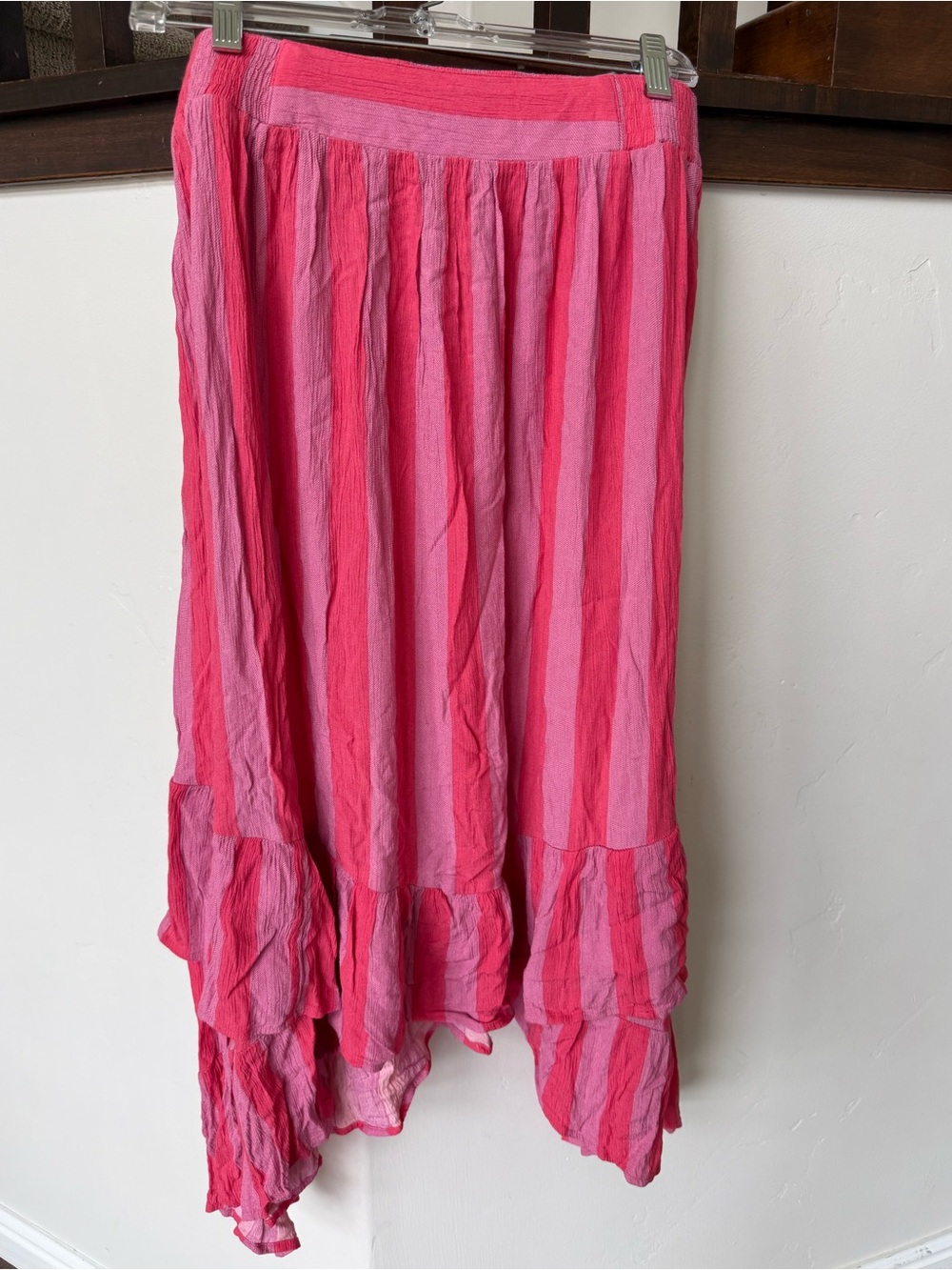 Women's Pink Striped Tiered Maxi Skirt